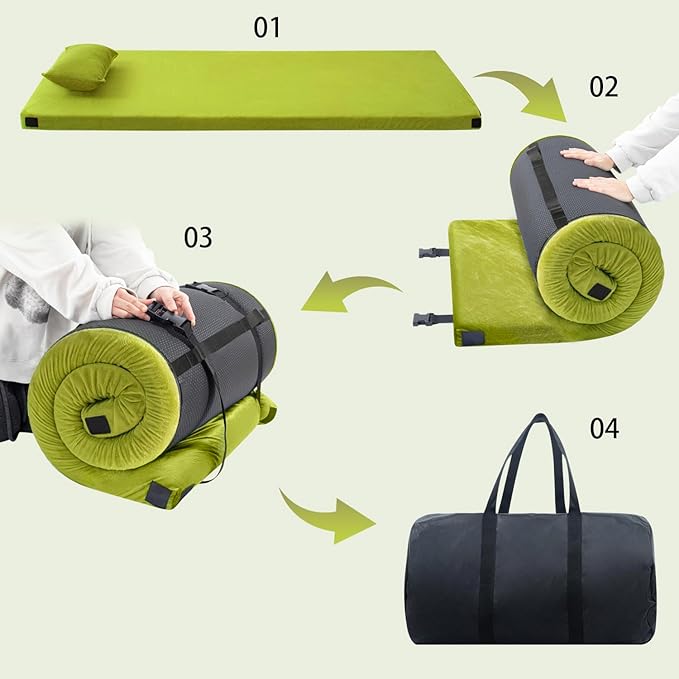 Sleeping Pad,3-inch Thick Memory Foam Camping Mattress,Portable Roll-Up Mat for