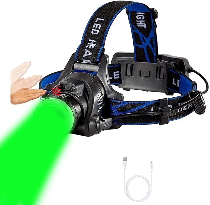 WINDFIRE Green Light Headlamp, Hunting Headlamps Rechargeable, Super Bright LED Zoomable Headlight