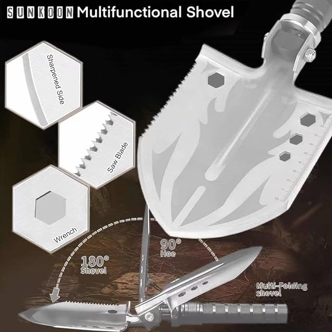 Survival Shovel Survival Axe, Camping Folding Shovels Hatchet with 19.2-37.8inch Lengthened Handle