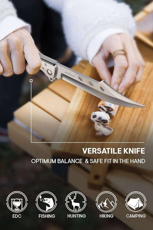 Grand Way Long Blade Folding Knife - Sharp Hunting Hiking Camping Tactical Survival Work Knives for