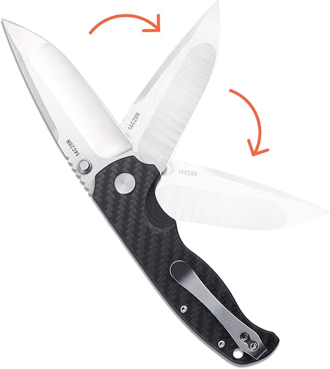 Men's Folding Pocket Knife – 3.4" Sandvik 14C28N Blade Carbon Fiber Handle Ceramic Bearings Liner