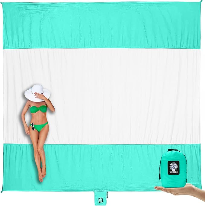 WEKAPO Beach Blanket Sandproof Waterproof, Extra Large Beach Mat, Oversized & Compact Sand Free Mat