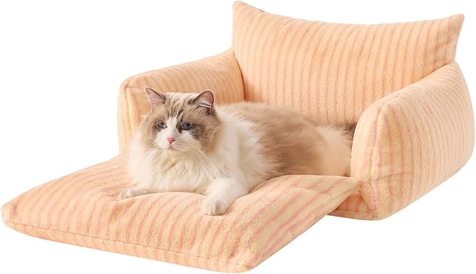Hollypet Cat Bed Fluffy Plush Mutifuctional Double-Layer Soft Pet Couch Orthopedic Sofa Nest Beds