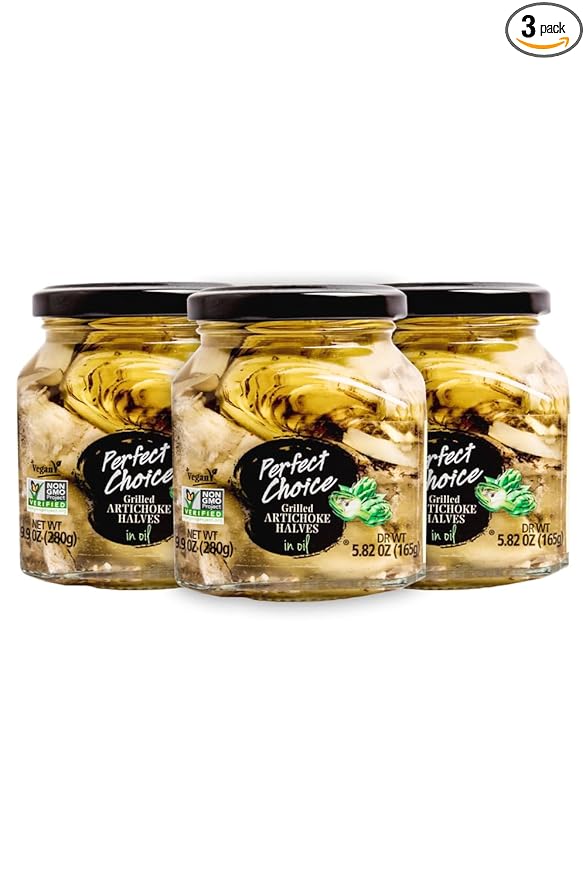 Perfect Choice Grilled Artichoke Halves in Oil - Delicious for Salads, Pizzas & More - 9.9 oz (Pack
