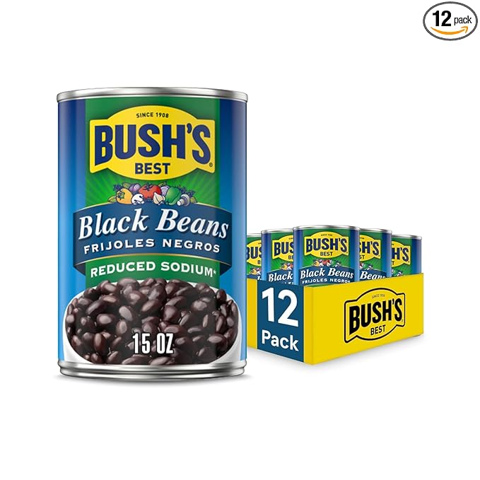 BUSH'S BEST 15 oz Canned Reduced Sodium Black Beans, Source of Plant Based Protein and Fiber, Low