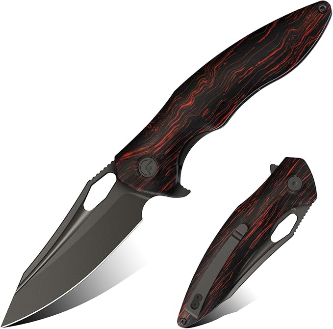 FINTISO Apollo Pocket Knife, 3.3" 14C28N Blade Damascus Pattern G10 Handle Folding Knife with Liner
