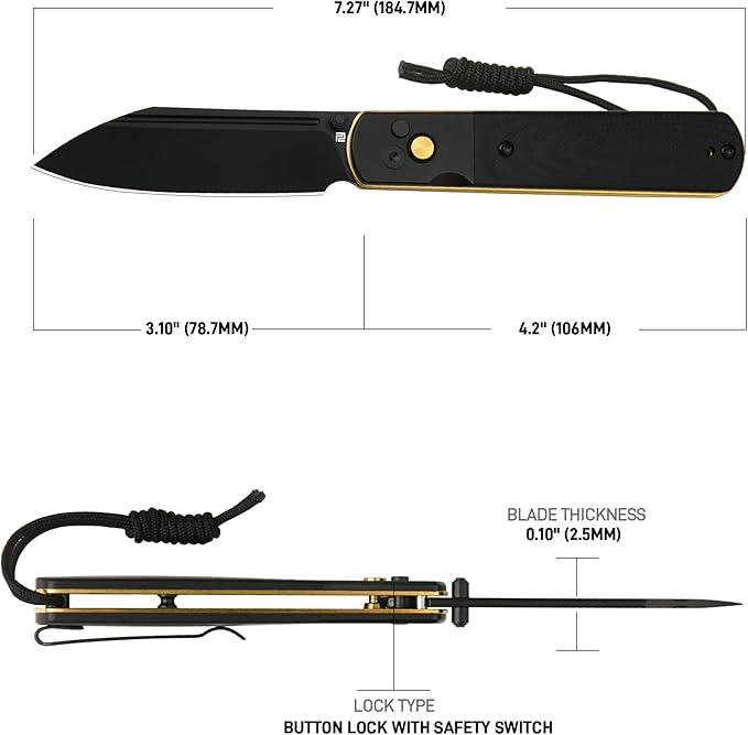 ARTISANCUTLERY Holm Pocket Knife, EDC Knife with 3.10'' AR-RPM9 Steel, Handle with Black PVD Steel