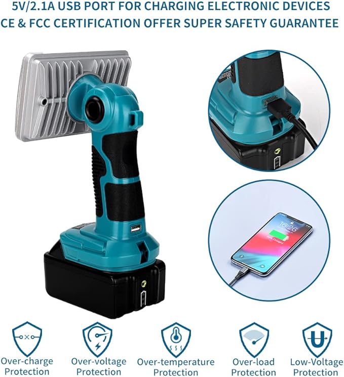 Work Light for Makita 18v Battery, 18w Flashlight, 2000LM Portable Flood Light with USB-A Port for