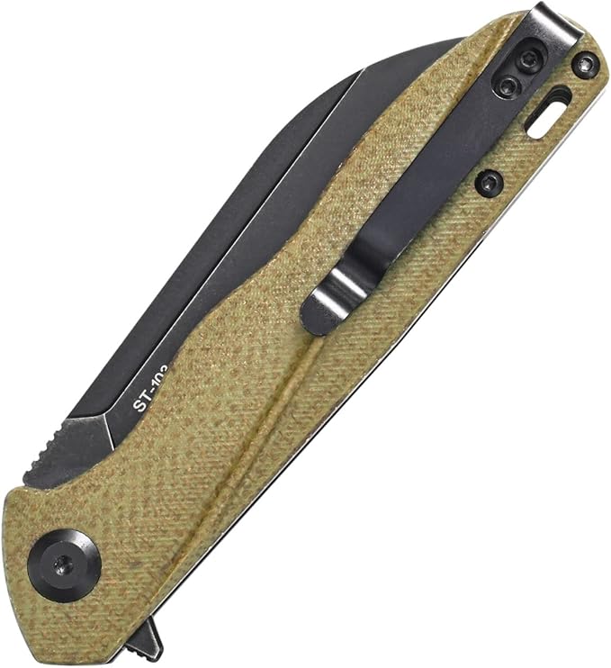 Sitivien ST103 Folding Knife, D2 Steel Blade,Micarta Handle EDC Tool Knife for Outdoor, Camping
