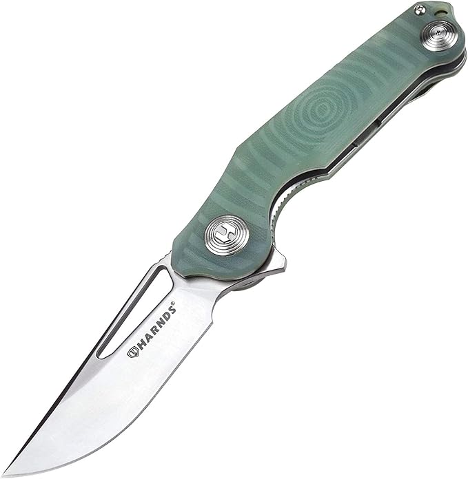 Harnds Time Folding Knife with Sandvik 14C28N Steel Blade Pocket Knife with G10 Handle Camping