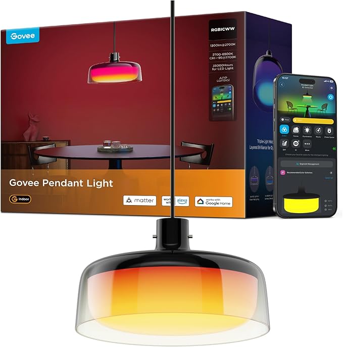 Govee Pendant Light for Kitchen Island, Three-Layer RGBIC Smart Lighting, Matter Compatible, 1300LM