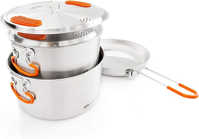 GSI Outdoors Glacier Stainless Steel Base Camper - Large - 3 Pieces Cookset - Compact, & Durable
