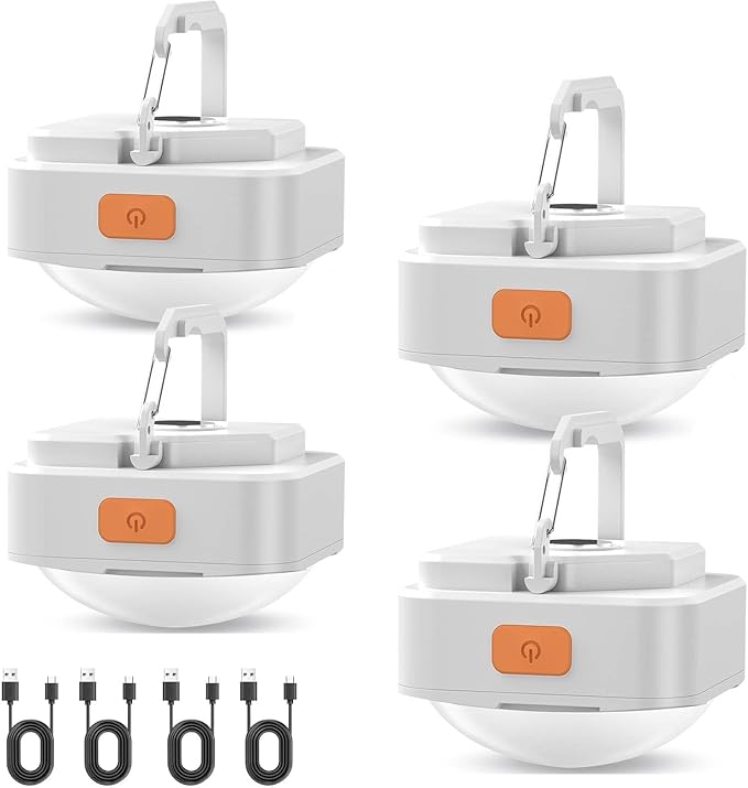 Rechargeable Camping Lights FLY2SKY 4Pcs White Tent Lights Mini Flashlight Portable LED Camping