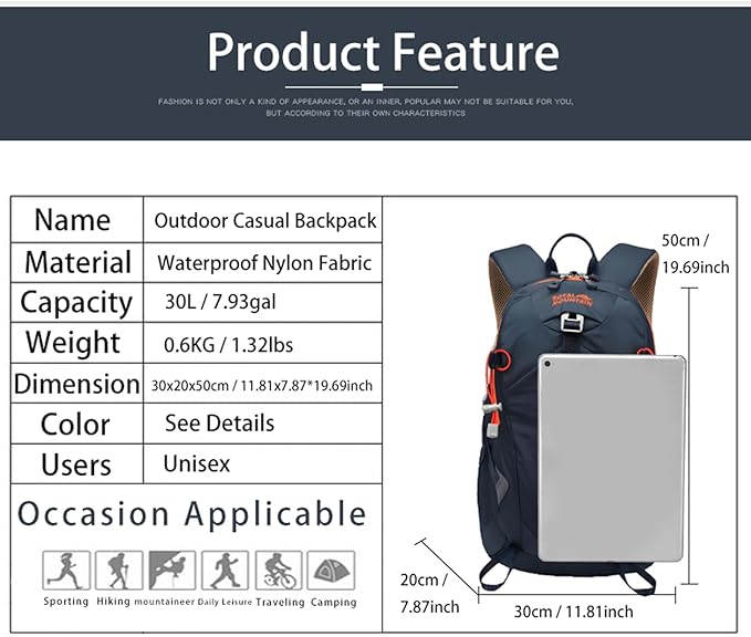 Hiking Backpack 30L Foldable Travel Daypack For Women Men,Camping Daypack Backpacks