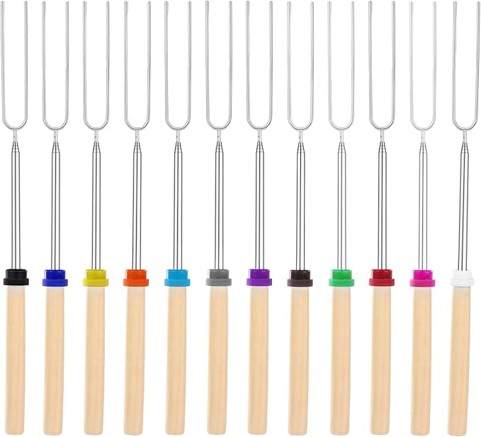 24 PCS Marshmallow Roasting Sticks, Telescoping Smores Sticks for Open Fire Pit, 32 Inch Long