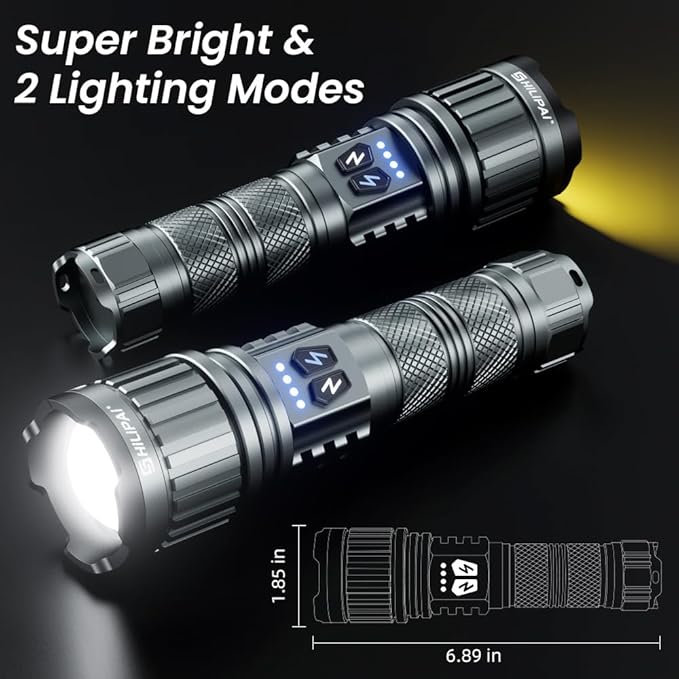 5000mAh Rechargeable High Lumens Flashlight with Warm/White Light - 11 Modes Zoomable Tactical