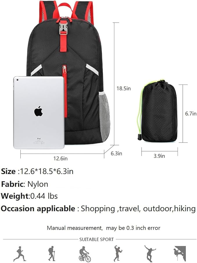 25L Foldable Hiking Backpack Lightweight Packable Basic-Daypack Collapsible Bag Water-Resistant
