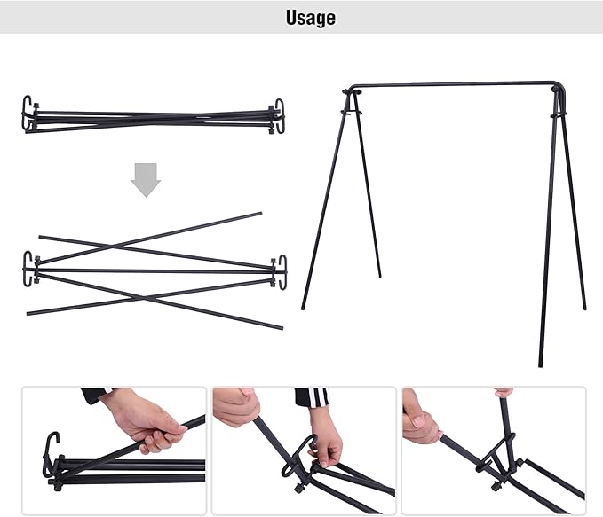 REDCAMP Swing Campfire Grill Stand - Collapsible Campfire Cooking Rack with 6 Hooks & Stainless