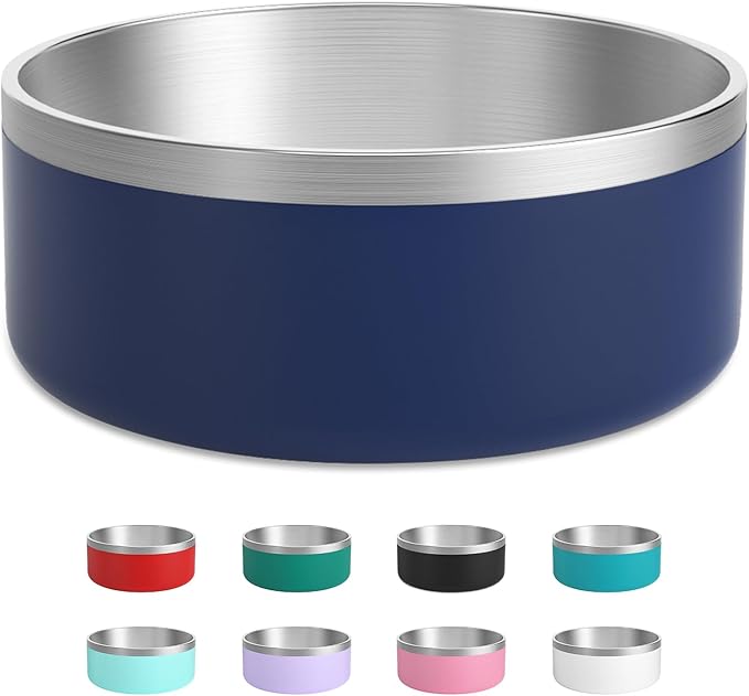 Stainless Steel Dog Bowl, Metal Water and Food Dish for Large Dogs, Insulated Non-Slip Pet Bowl