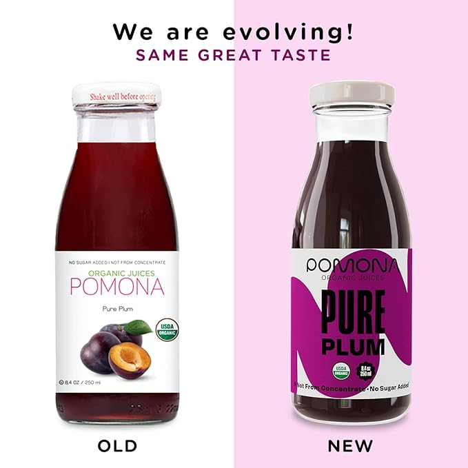 Pomona Organic Plum Juice (Pack of 12), Cold Pressed USDA Organic Juices, 100% Plums, No Added