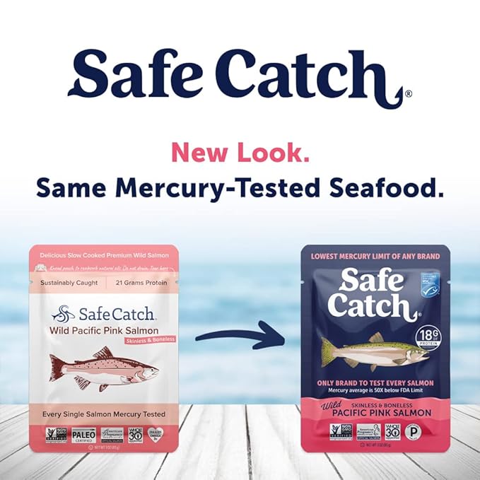 Safe Catch Wild Pacific Pink Salmon Skinless Boneless Wild-Caught Salmon Fish Pouch, Mercury
