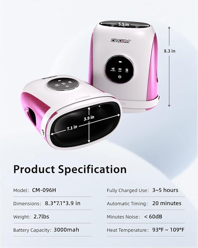 CINCOM Hand Massager with Heat and Compression, Finger and Palm Massage Machine for Pain Relief