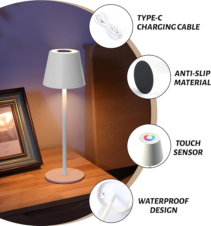 Maksone 2 Pack RGB Cordless Table Lamp, 6600mWh Rechargeable Battery Desk Lamp, 3000K Stepless