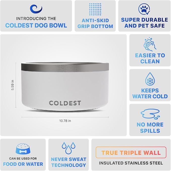 Coldest Dog Bowl - Anti Rust Metal, Non Slip, 3 Layers Insulated Stainless Steel Dog Bowls - Spill