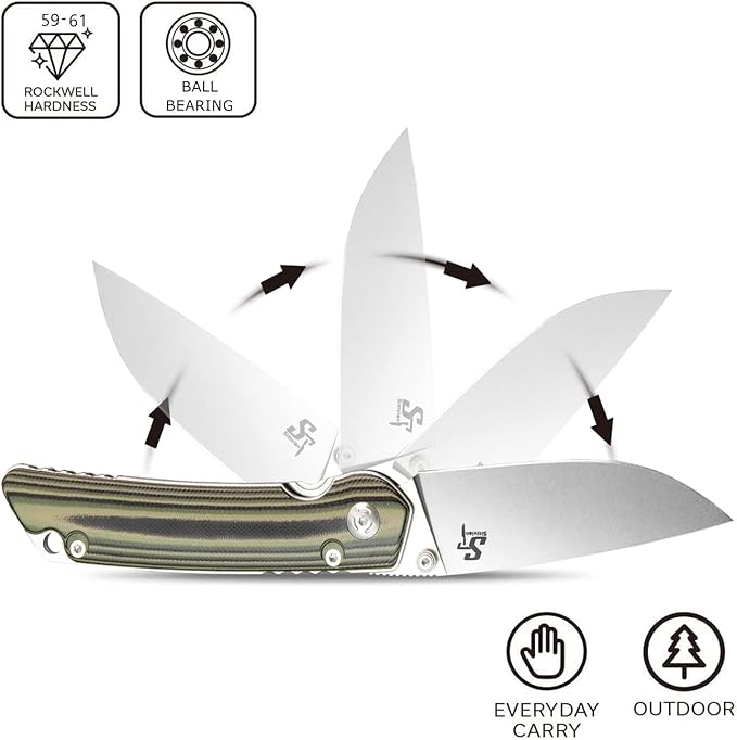 Sitivien ST128 Folding Knife,D2 Blade G10 Handle Safety Liner Lock EDC Tool Knife for Outdoor
