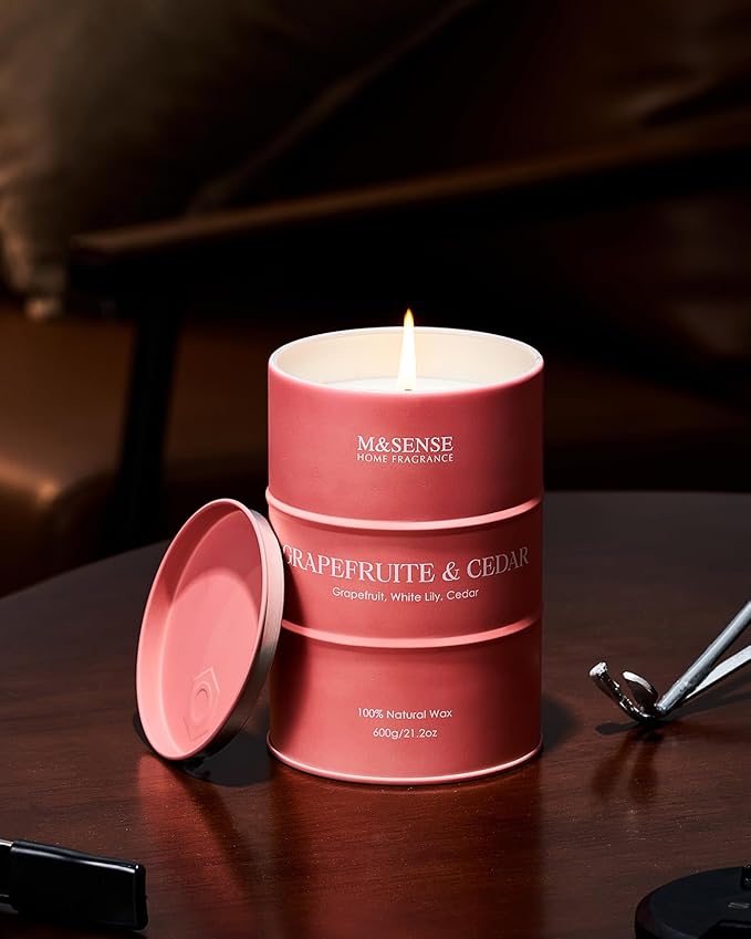 M&SENSE Grapefruit Cedar Scented Candles Large, Natural Soy Candles 21.2oz 120 Hour Slow Burning