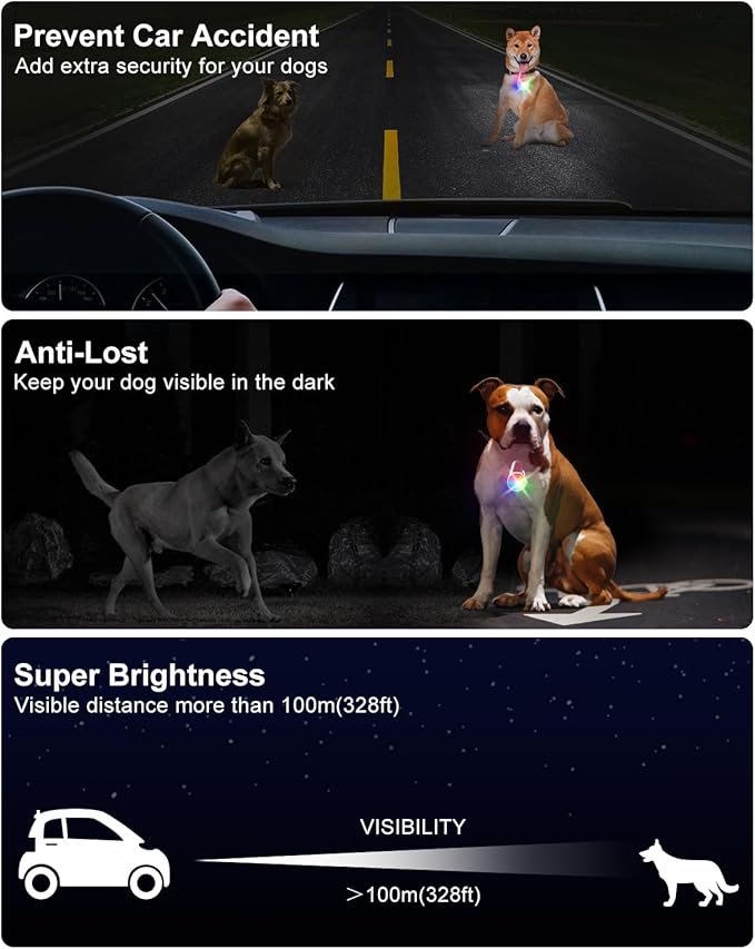 2 Pack Dog Collar Light, Rechargeable Dog Lights for Night Walking Clip On, 4 Modes Waterproof LED