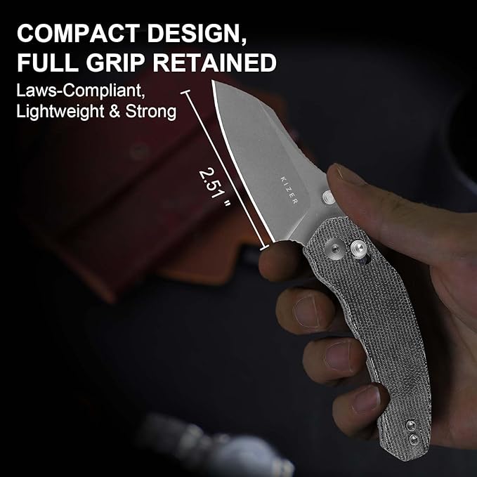 Kizer Mini Bulldog Pocket Knife, 2.5??Nitro V Sheepsfoot Blade Folding Knife, Micarta Handle Clutch