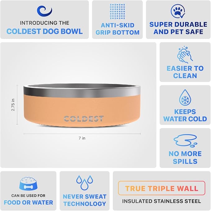 Coldest Dog Bowl - Anti Rust Metal, Non Slip, 3 Layers Insulated Stainless Steel Dog Bowls - Spill