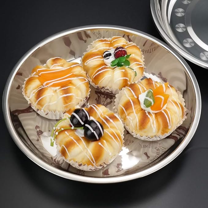 4-Pack Stainless Steel Metal Camping Plates, Kitchen Dinner Plates