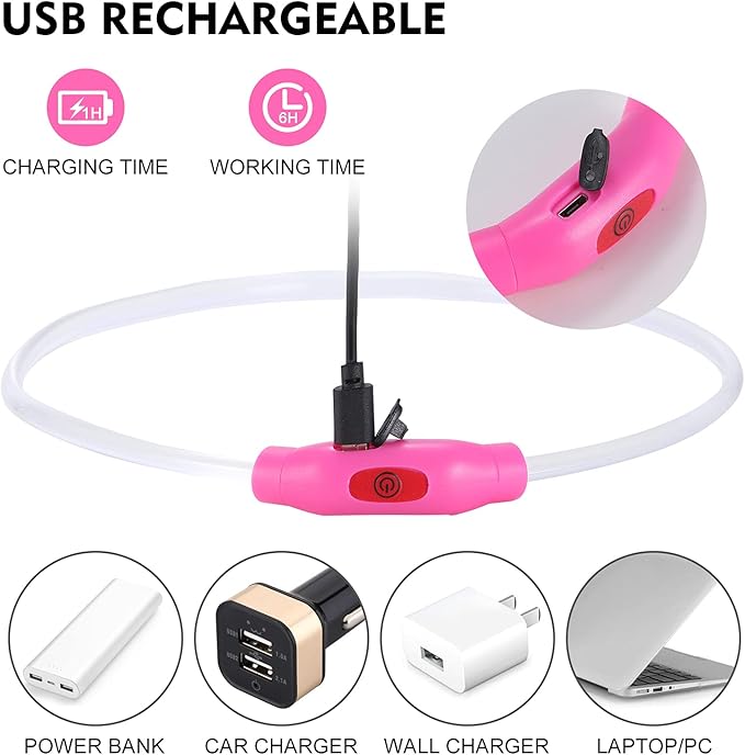 LED Dog Collar, Rechargeable Light Up Dog Collars,IP67 Waterproof Dog Lights for Night