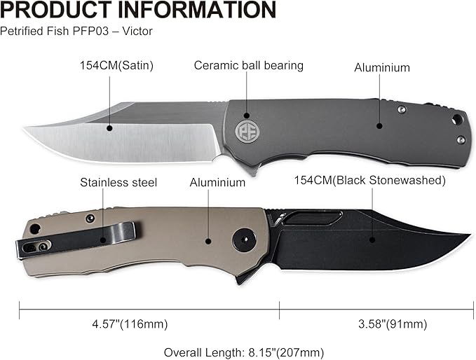 Petrified fish PFP03 Victor,3.58" K110 Stonewashed Blade,140g Micarta Handle Flipper Liner lock