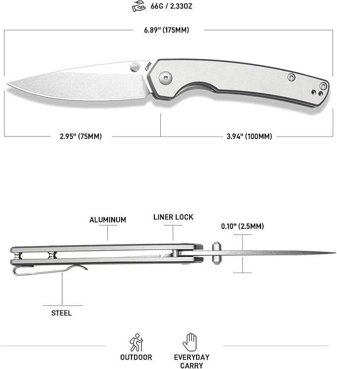 CJRB Kain Pocket Knife, 2.95'' AR-RPM9 Steel Blade Aluminum Handle Small EDC Knife with Pocket Clip