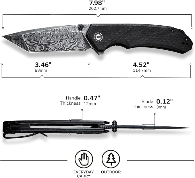 CIVIVI Brazen Pocket Knife,3.5-Inch Tanto Damascus Folding Knife, Micarta Outdoor Camping Hiking