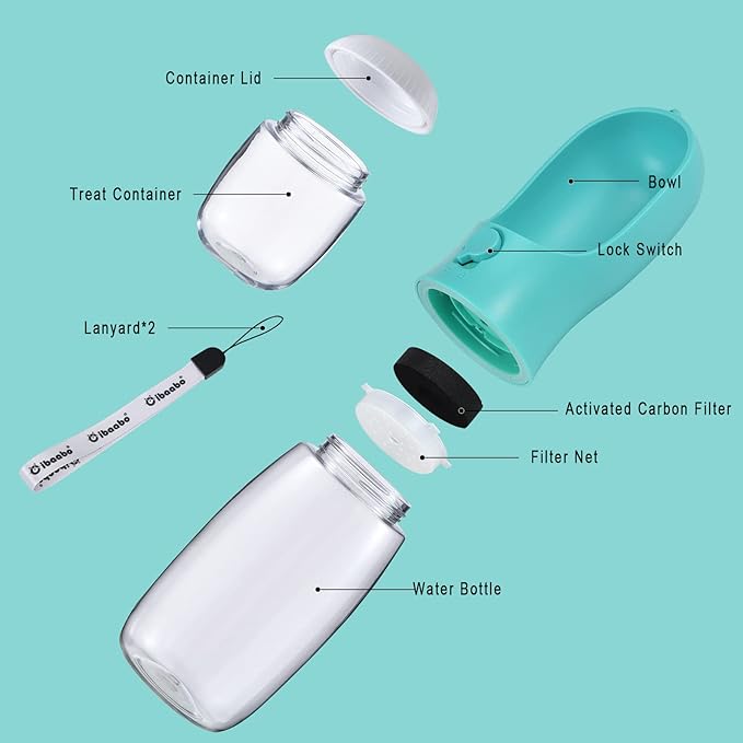 Dog Water Bottle with Food Container, Travel Puppy Water Bowl, Portable Pet Dispenser, Dog Stuff