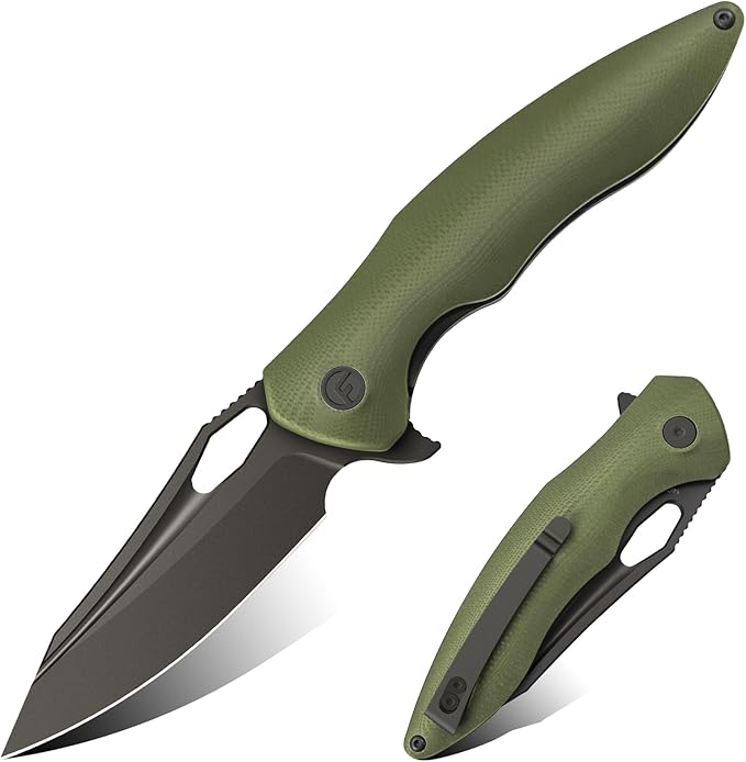 FINTISO Apollo Pocket Knife, 3.3" 14C28N Blade G10 Handle Folding Knife with Liner Lock, Small EDC