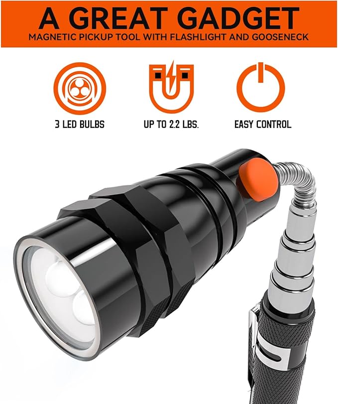 VIBELITE Gifts for Dad, Magnetic Pickup Tool with LED, Telescoping Magnet Flashlight, Birthday