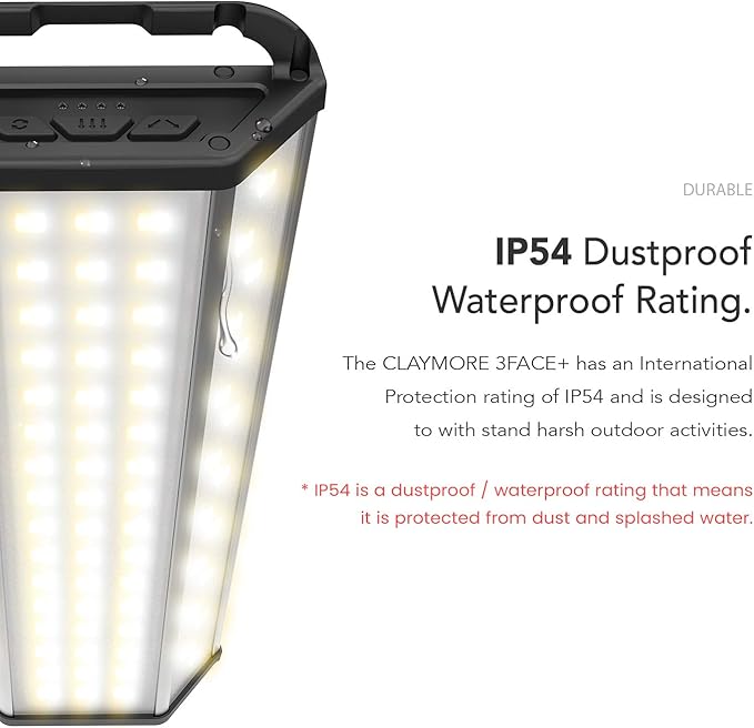 CLAYMORE 3 FACE+ (Large) - Rechargeable LED Area Light for Outdoors, Camping, Tent, Work