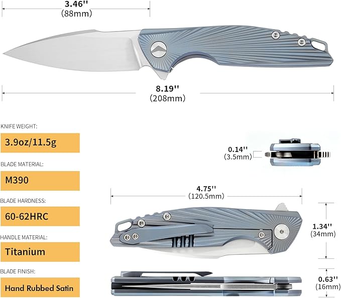 Folding Knife pocket knife EDC Knife With Clip Survival knife Hunting knife - M390 Steel Titanium