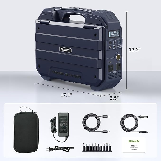 BROWEY 1600W (3200W Peak) Portable Power Station, 1024Wh LiFePO4 Battery with Built-in Solar Panel