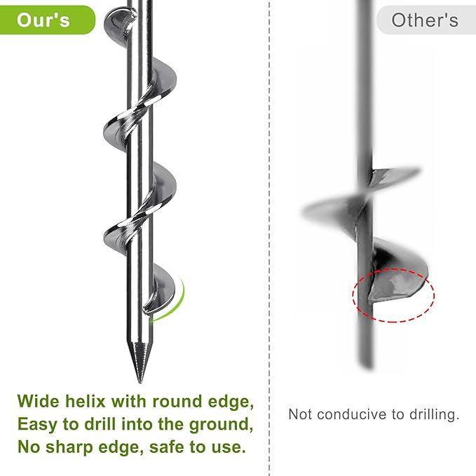 4 Pack Tent Stakes, 12 Inch Heavy Duty Ground Anchors, Full Welding, Easy to Screw in and Reusable