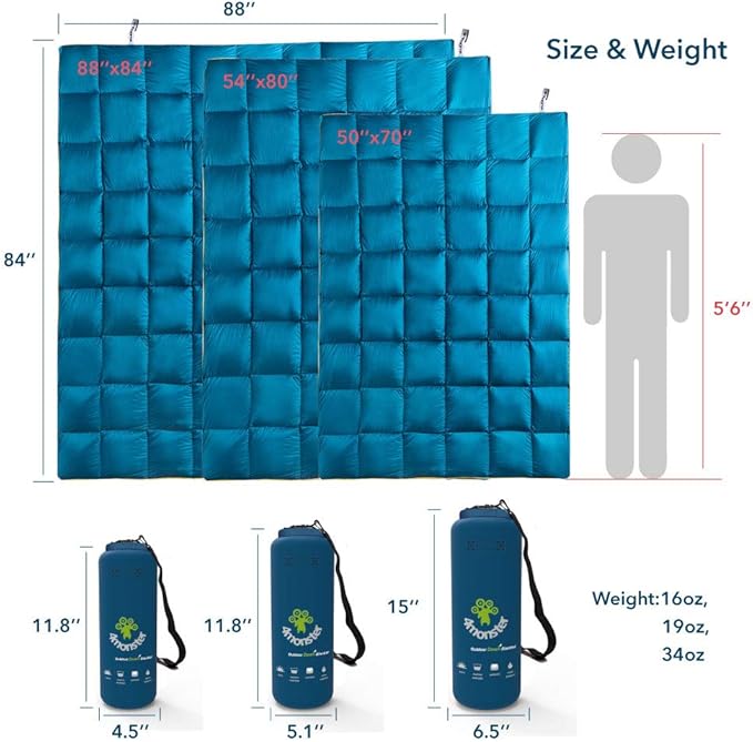 4Monster Down Camping Blanket - Outdoor Travel Quilt Puffy 650 Fill, Packable, Lightweight,Wind &