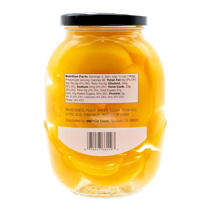 MW Polar Peach Slices in Cinnamon Infused Syrup, glass jar 20oz (Pack of 6)