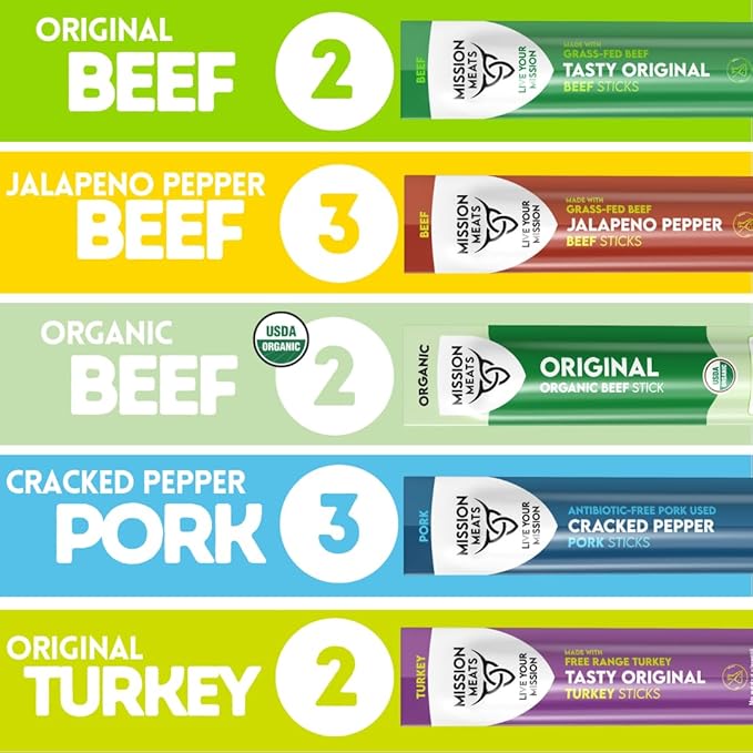 Mission Meats Variety Pack with Certified Organic Beef, Grass Fed, Free Range Turkey, and Cracked