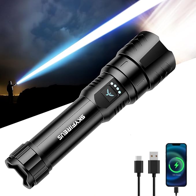 SKYFIRE LED Flashlight High Lumens,2000lm Super Bright Rechargeable Flashlight,Zoomable,Four