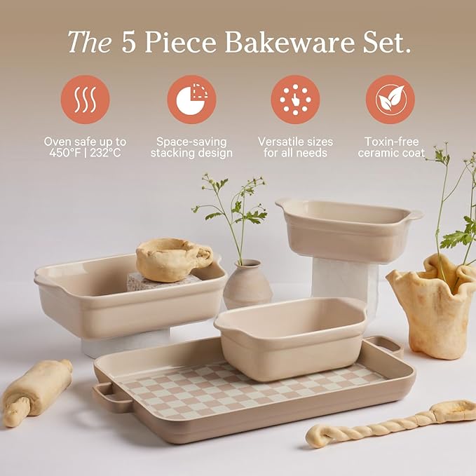Our Place Bakeware Set | 5-Piece Nonstick, Toxin-Free, Ceramic, Cast Aluminum Set with Oven Pan